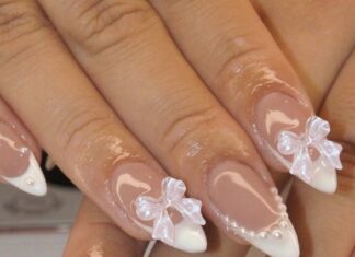 Transform Your Nails With, 24pcs Press On Nails Long Almond French & Bowknot,Faux Pearl Design False Nails Set, Contain 1pc Jelly Glue And 1pc Nail File, For Nail Art Decorations By Women & Girls Nail Supplies