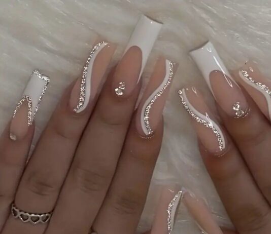Sweet And Cool Pink And White French Tip Press On Nails With Glitter Swirl | Color: White | Size: Os