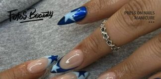 Fofosbeauty 24pcs Press on False Nails Tips, Stiletto Fake Acrylic Nails, Spar Leopard Print, Blue