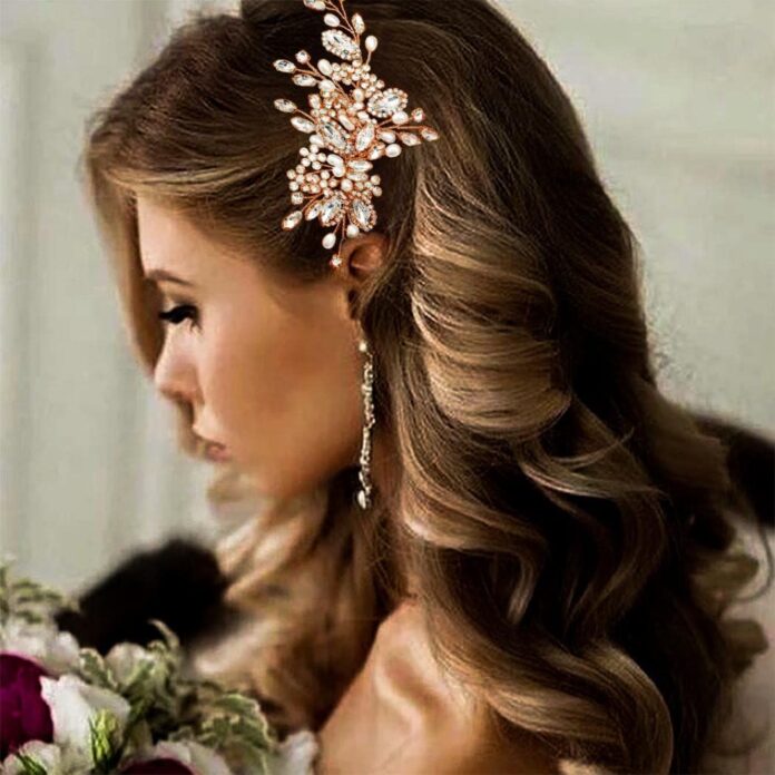 Casdre Crystal Bride Wedding Hair Comb Pearl Bridal Hair Piece Hair Accessories for Women and Girls (C Rose Gold)
