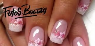Fofosbeauty 24pcs Press on Nails, Artificial Acrylic Nails for Salon Quality in Seconds,Square French Light Pink Flower