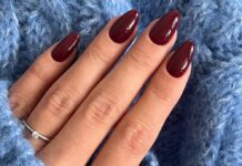 Wine Red Press on Nails Short Almond Oval Glossy Fake Nails 24Pcs, Solid Color Nails press ons 12 Sizes, Reusable Nail Kit, Stick on Nails for Women and Girls Daily Wear