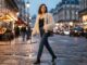 Date Night Outfit Ideas: Romantic, Cozy, and Weather-Appropriate Woman wearing a neutral faux-fur jacket and dark denim jeans