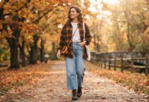 10 Chic Coffee Run & Weekend Casual Outfits Woman wearing a plaid flannel shirt and wide-leg denim